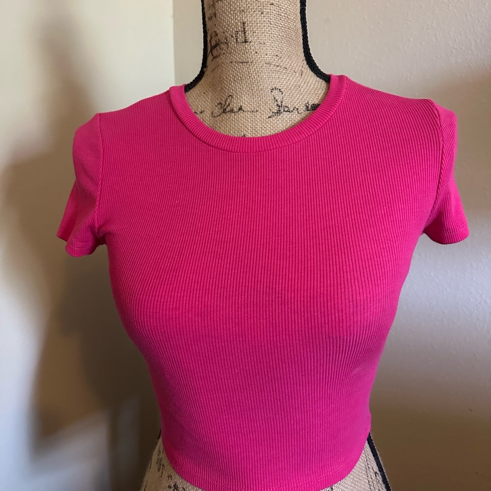 Garage Hot Pink Ribbed Crop Top